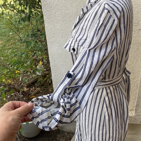 MAJORELLE 100% linen stunning blue and white Yuma striped wrap around dress - Picture 8 of 15